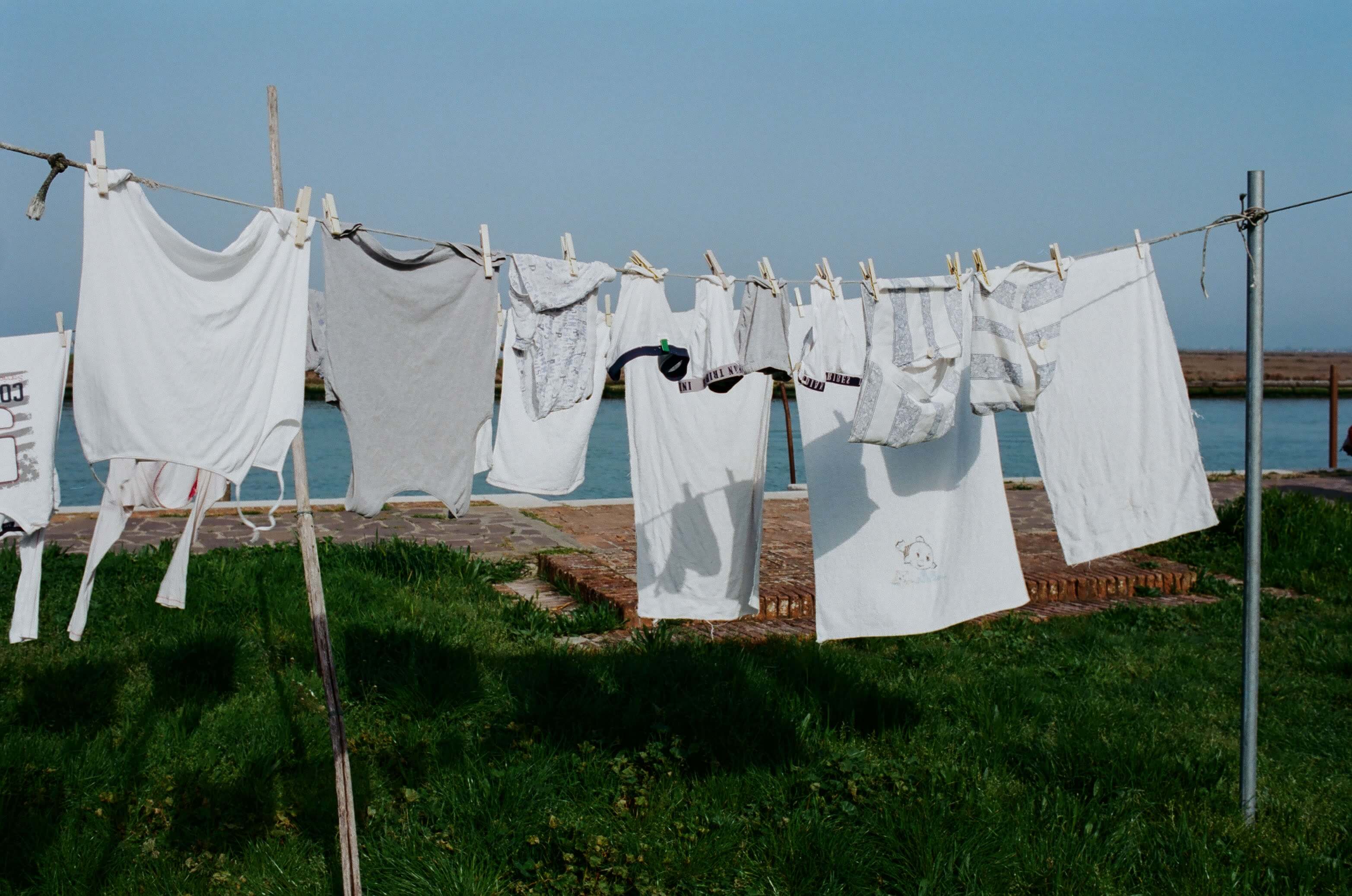Laundry being hanged to dry.