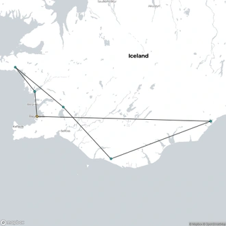 tourhub | Troll Expeditions | 5 Day Winter Minibus Tour: Blue Ice Cave, Snæfellsnes, Golden Circle, South Coast & Northern Lights Tour | Tour Map