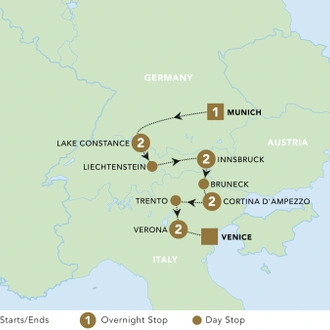 tourhub | Blue-Roads Touring | Alpine Escape: Germany, Austria and Italy 2024 | Tour Map