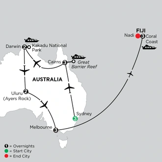 tourhub | Globus | Independent Wonders of Australia with Fiji | Tour Map