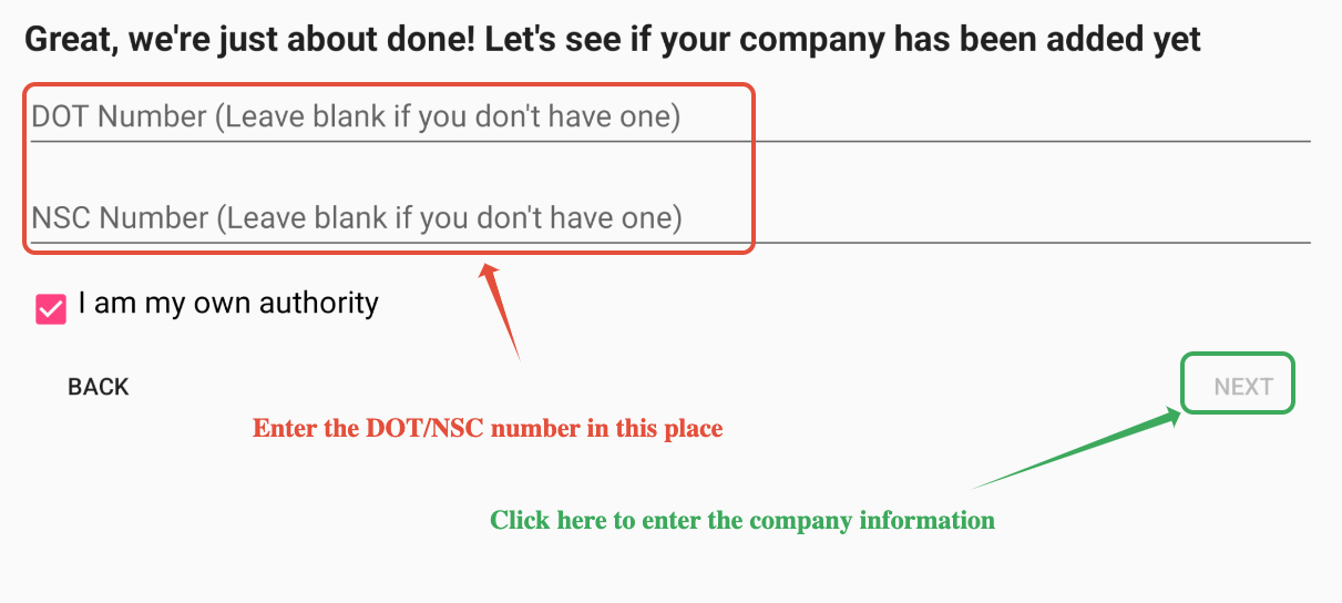 Owner-Operator Account Registration