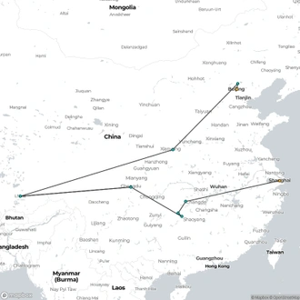 tourhub | Silk Road Trips | Private Impression Tour: Beijing, Xian, Lhasa, Chengdu, Zhangjiajie and Shanghai 14 Days | Tour Map