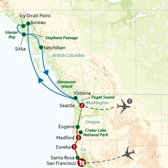 tourhub | Saga Holidays | San Francisco to Seattle with an Alaskan Voyage | Tour Map