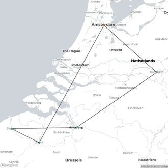 tourhub | Riviera Travel | Bruges, Medieval Flanders, Amsterdam & The Dutch Bulbfields River Cruise for solo travellers - MS Emily Brontë | Tour Map