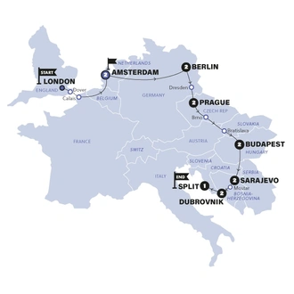 tourhub | Contiki | Road to Croatia | London to Split | 2024 | Tour Map
