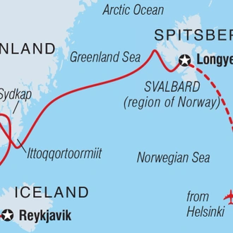 tourhub | Intrepid Travel | Spitsbergen, East Greenland and Iceland - Southbound | Tour Map