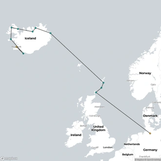 tourhub | HX Hurtigruten Expeditions | Iceland and Beyond - Reykjavík to Hamburg via Scotland's Northern Isles | Tour Map