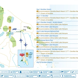 tourhub | Beach and Safari Holidays | Discover The Real Africa from Lake Manyara | Tour Map