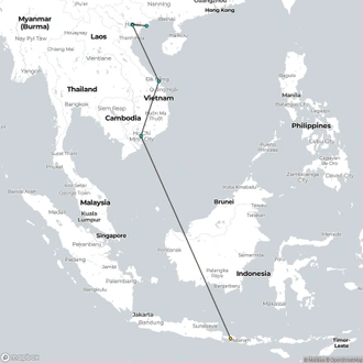 tourhub | Prestigo Asia | Incredible Vietnam and Bali in 15 Days - Halong Bay / Hoi An / Mekong Delta / Bali | Tour Map