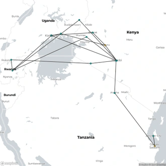 tourhub | Oasis Overland | Nairobi To Dar Es Salaam (33 Days) Gorillas, Gameparks & Zanzibar | Tour Map