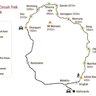 tourhub | Sherpa Expedition & Trekking | Manaslu Circuit Trek 11 Days | Tour Map