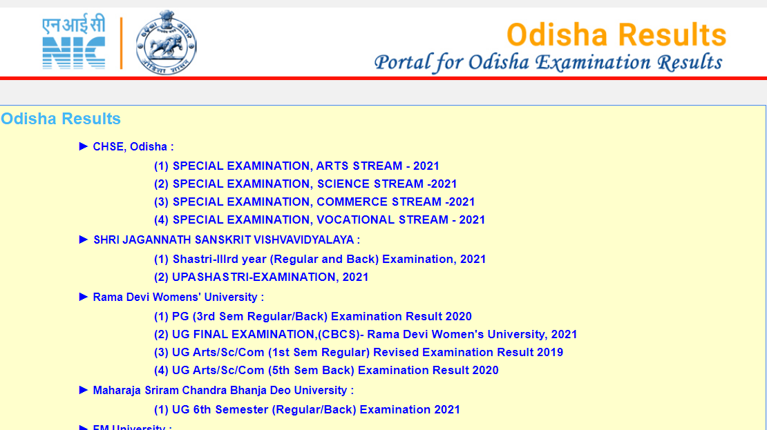 Odisha Result Official website