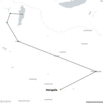 tourhub | YellowWood Adventures | Tsaatan Tribe: The reindeer herders of Mongolia | Tour Map