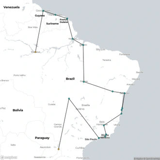 tourhub | Oasis Overland | Buenos Aires To Manaus Inc. Guianas (11 Weeks) Trans South America | Tour Map