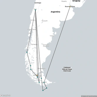 tourhub | Exodus Adventure Travels | Essential Patagonia: Fjords & Torres del Paine | Tour Map