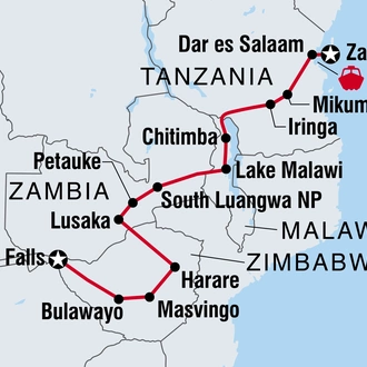 tourhub | Intrepid Travel | Vic Falls to Zanzibar | Tour Map