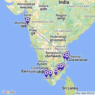 tourhub | UncleSam Holidays | Amazing South India Trip | Tour Map