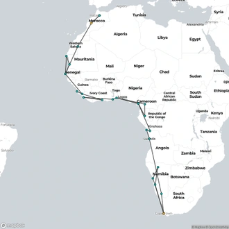 tourhub | Oasis Overland | FES TO CAPE TOWN (23 WEEKS) TRANS AFRICA | Tour Map