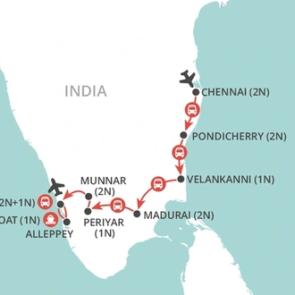tourhub | Wendy Wu | Christmas in Kerala | Tour Map