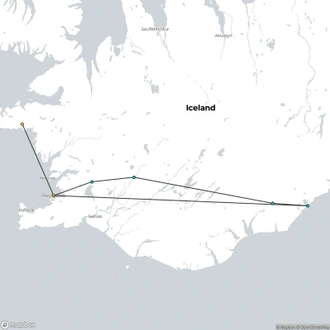 tourhub | Troll Expeditions | 4 Day Summer Minibus Tour: South Coast, Golden Circle, Snaefellsnes and Jokulsarlon | Tour Map