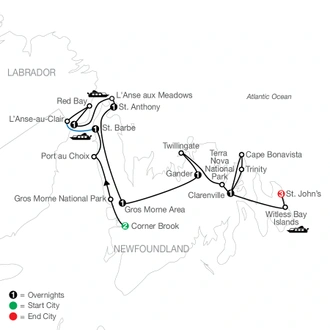 tourhub | Globus | Newfoundland & Labrador | Tour Map