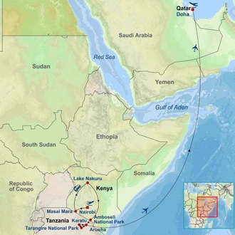 tourhub | Indus Travels | Discover East Africa and Qatar | Tour Map