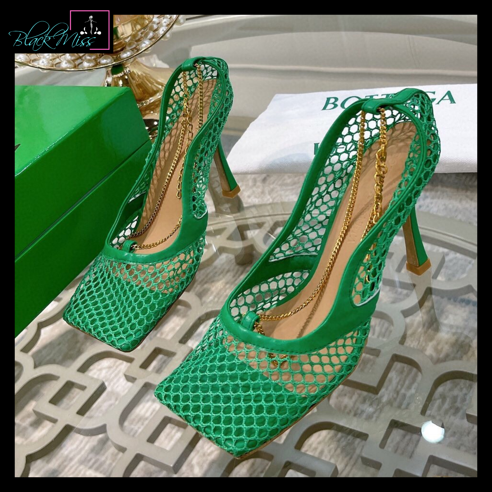 Bottega veneta discount green mesh heels