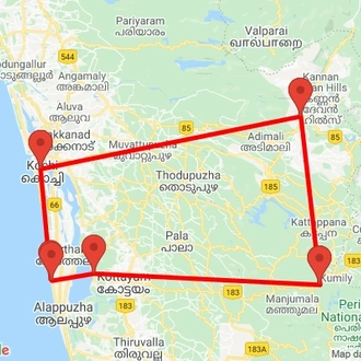tourhub | Agora Voyages | Kerala Tea Estate, Backwater & Marari Beach Tour | Tour Map
