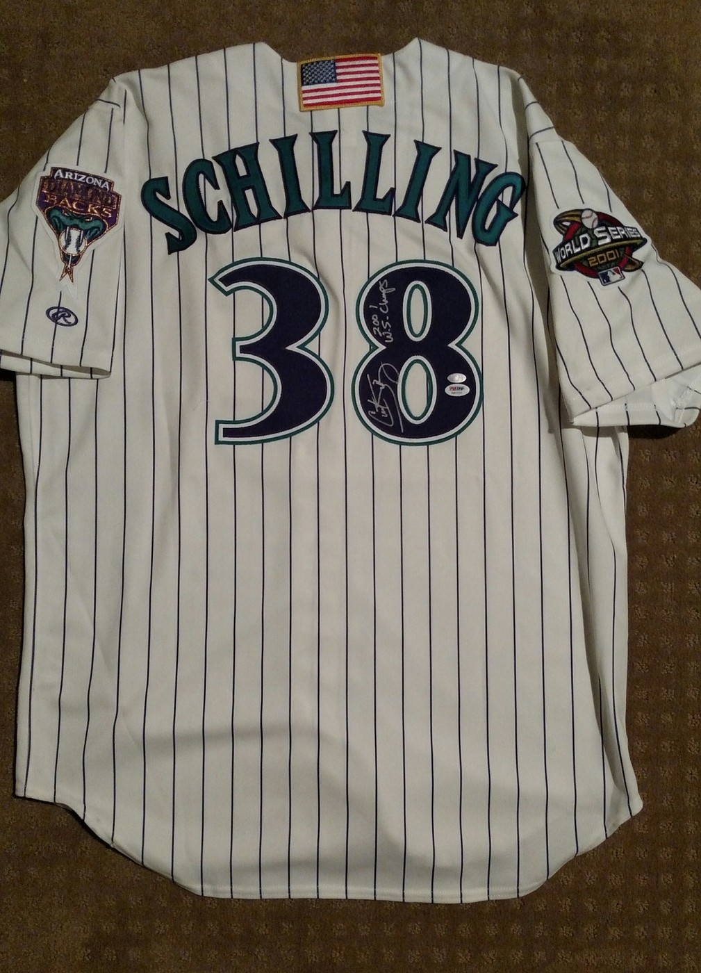 Authentic Curt Schilling 2001 Arizona Diamondback World Series Home Jersey  Autographed (w/2001 World Series MVP signature)
