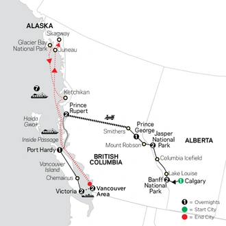 tourhub | Cosmos | Western Canada with Inside Passage & Alaska Cruise | Tour Map