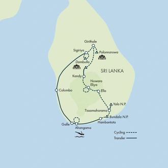 tourhub | Exodus Adventure Travels | Cycle the Back Roads of Sri Lanka | Tour Map