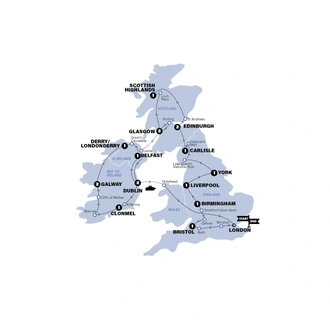 tourhub | Contiki | Great Britain & Ireland | Classic | Summer | 2025 | Tour Map