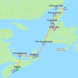 tourhub | On The Go Tours | Nova Scotia, Prince Edward & Newfoundland (Small Group) - 13 days | Tour Map