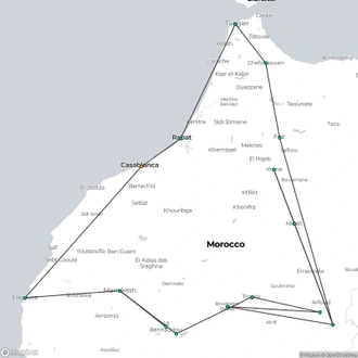 tourhub | Morocco Premium Tours | 16-Day Moroccan Adventure: From Casablanca to the Sahara and Coastal Wonders | Tour Map