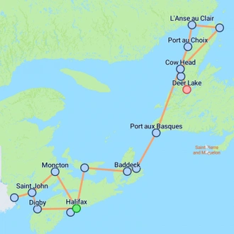 tourhub | On The Go Tours | East Canada Uncovered (Small Group) - 18 days | Tour Map