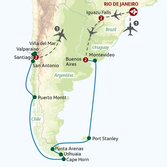 tourhub | Titan Travel | South American Discovery Cruise and Tour with Iguazu Falls - Rio to Santiago | Tour Map