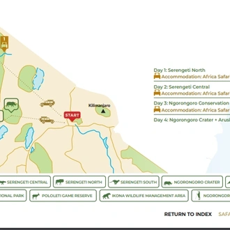 tourhub | Beach and Safari Holidays | Savannah to Crater: Serengeti and Ngorongoro | Tour Map