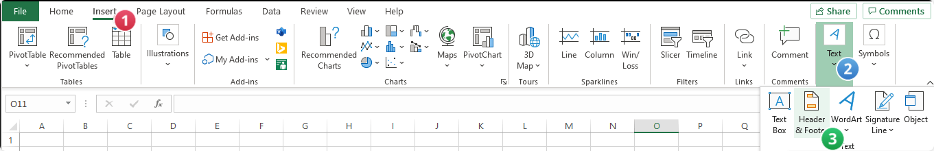 Excel insert heading and footer