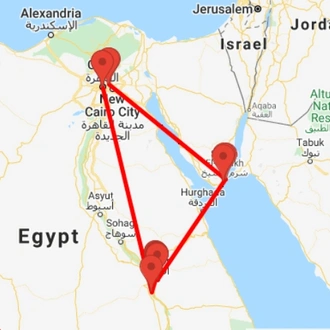 tourhub | Ancient Egypt Tours | 7 Days Cairo Luxor  and Sharm El Shiekh Holiday (3 destinations) | Tour Map