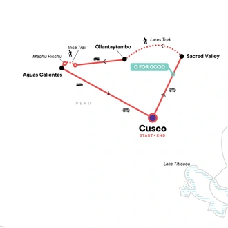 tourhub | G Adventures | The Lares Trek with One-Day Inca Trail | Tour Map