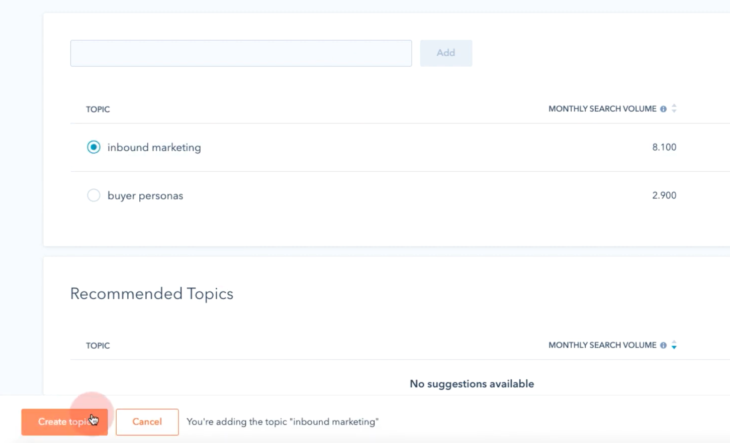 A Screenshot Showing How Hubspot Displays Metrics For Different Keywords And How To Choose One 