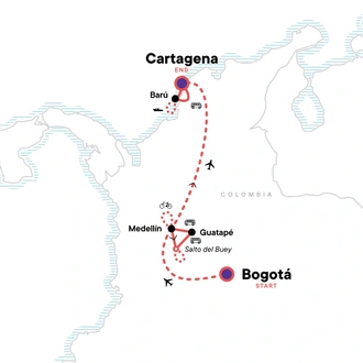 tourhub | G Adventures | Colombia: Andean Vistas to Guatapé & the Caribbean | Tour Map