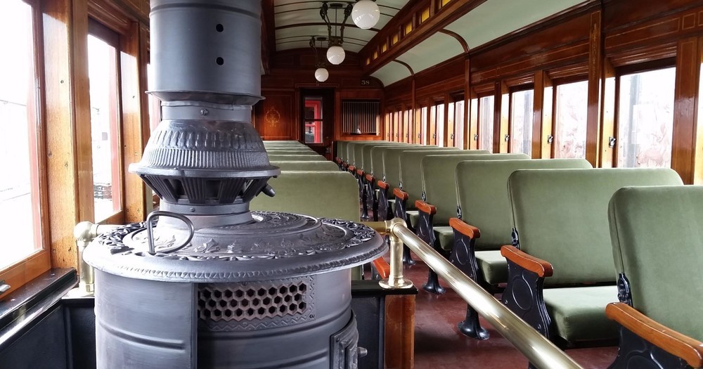 Pot belly stove on a train.