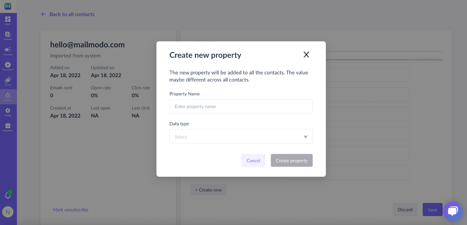 User Properties in Mailmodo