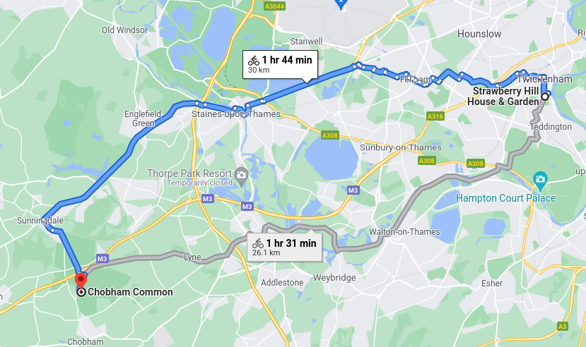Strawberry Hill to Chobham Common cycle route