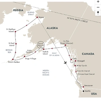 tourhub | Hurtigruten Expeditions | Alaska and British Columbia – Inside Passage, Bears and Aleutian Islands (Northbound) | Tour Map