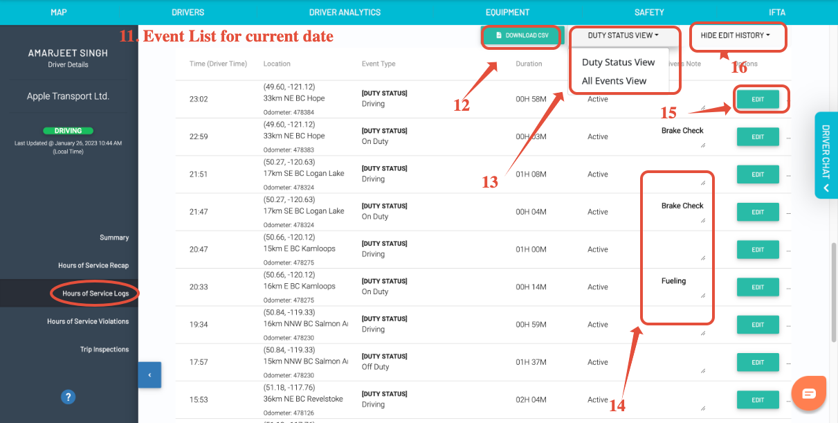 Viewing your Drivers' HOS Logs