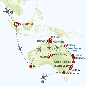 tourhub | Titan Travel | Grand Tour of Australia with Singapore | Tour Map