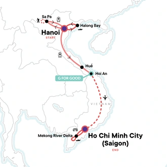 tourhub | G Adventures | Classic Vietnam: Sapa to the Mekong | Tour Map