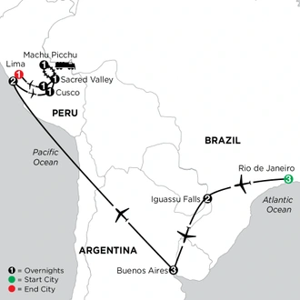 tourhub | Globus | Independent Brazil, Argentina, & Peru | Tour Map